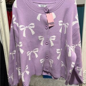 NWT purple bow cardigan. Smash and Tess size xl/2xl